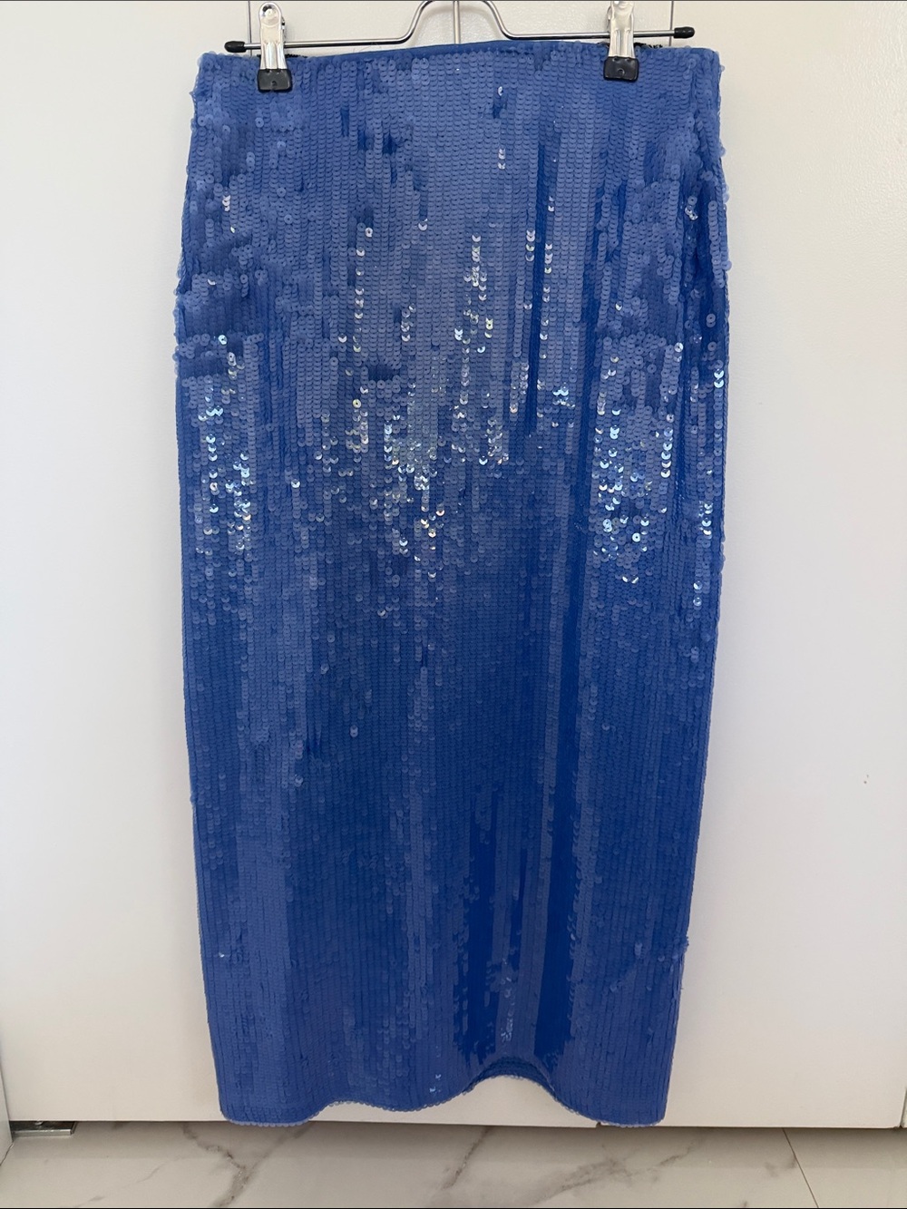 Zara Blue Sequin Midi pencil Skirt - Women's Elegant Party Skirt